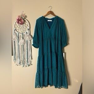 Amanda Uprichard Diego Midi Dress Hunter Green Teal Size Large